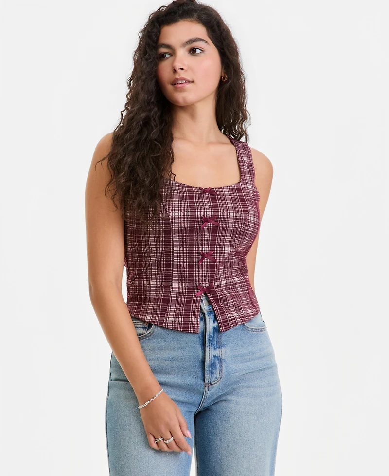 Just Polly Juniors' Menswear Bow-Trim Vest Top