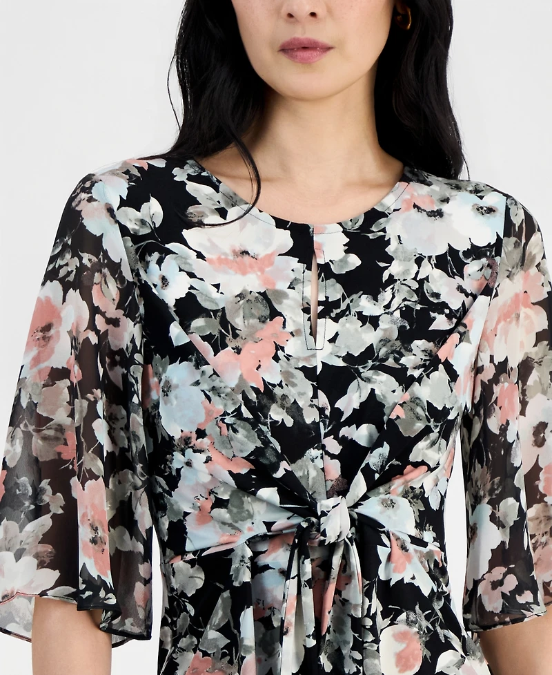 Kasper Women's Mixed-Media Tie-Front Top, Regular & Petite