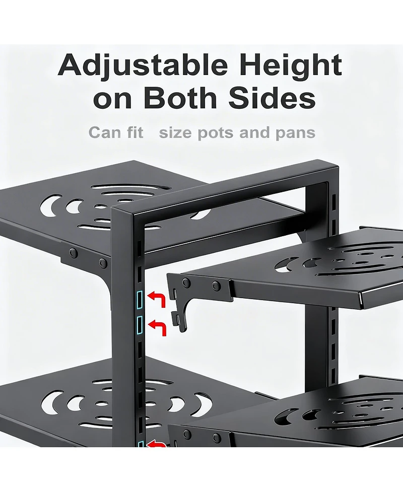 Yigii Pots Pans Organizer Cabinet 5 Adjustable Tiers Carbon Steel Rack Kitchen Storage