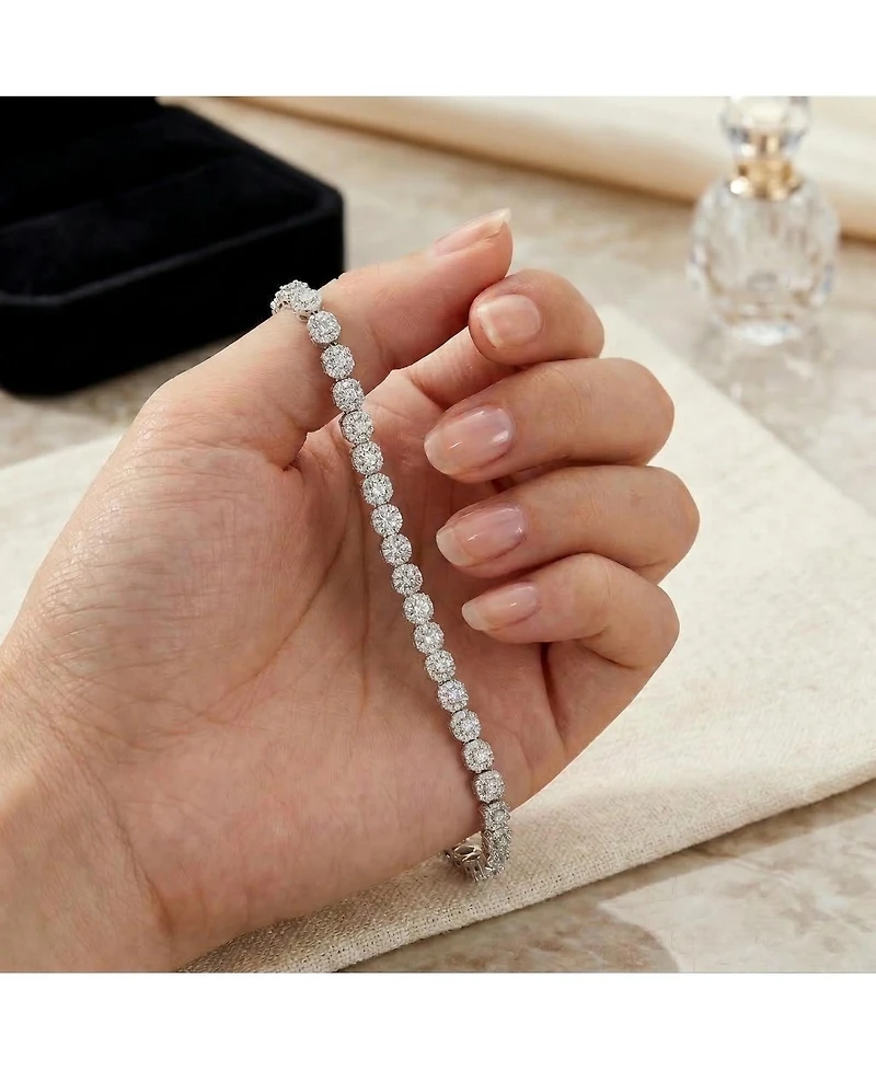 Sterling Silver White Gold Plated Clear Round Cubic Zirconia Tennis Bracelet