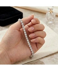 Sterling Silver White Gold Plated Clear Round Cubic Zirconia Tennis Bracelet