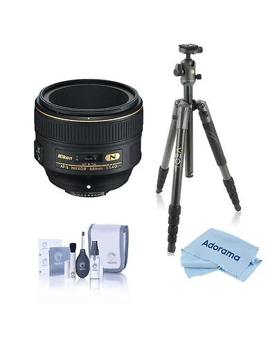 Nikon 58mm f/1.4G Af-s Nikkor Lens, Bundle with Vanguard Veo 3 Go 235AB Al Travel Tripod with T-50 Ball Head, Cleaning Kit, Cleaning Cloth