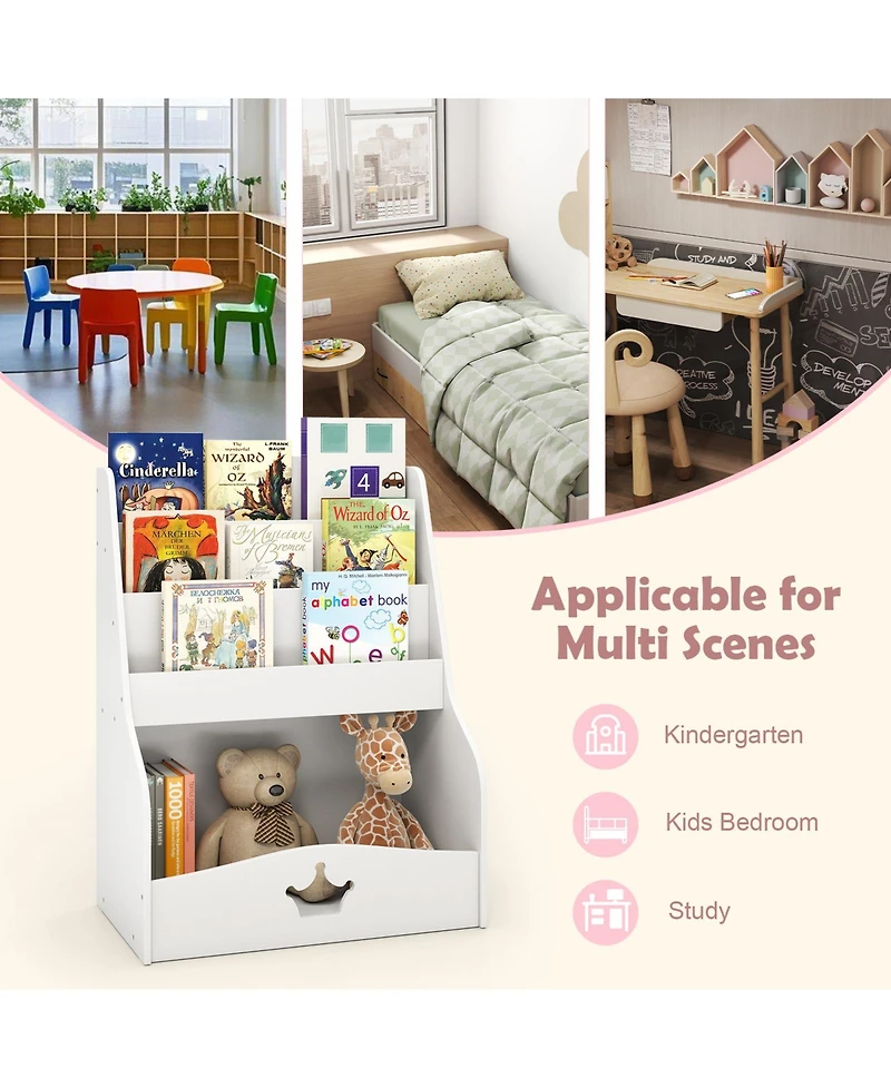 Slickblue 4 Tier Kids Book Organizer with Shelves and Compartment