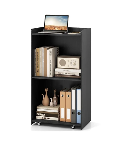 Sugift Rolling Podium Stand with 2 Shelves and Lockable Wheels