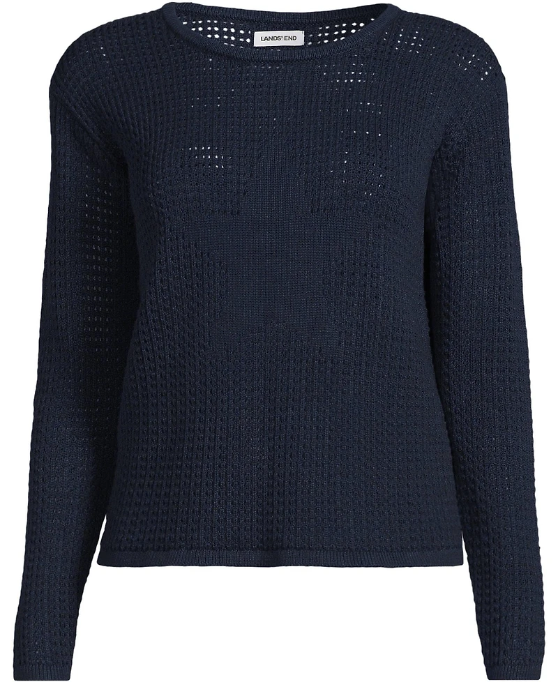Lands' End Women's Cotton Viscose Mesh Jacquard Crew Neck Sweater