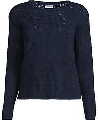 Lands' End Women's Cotton Viscose Mesh Jacquard Crew Neck Sweater