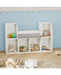 Slickblue 40 Inch Kids Bookshelf with Reading Nook and 6 Open Cubes