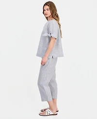 Charter Club Petite Beach Stripe High-Rise Cropped Linen Pants, Macy's Exclusive