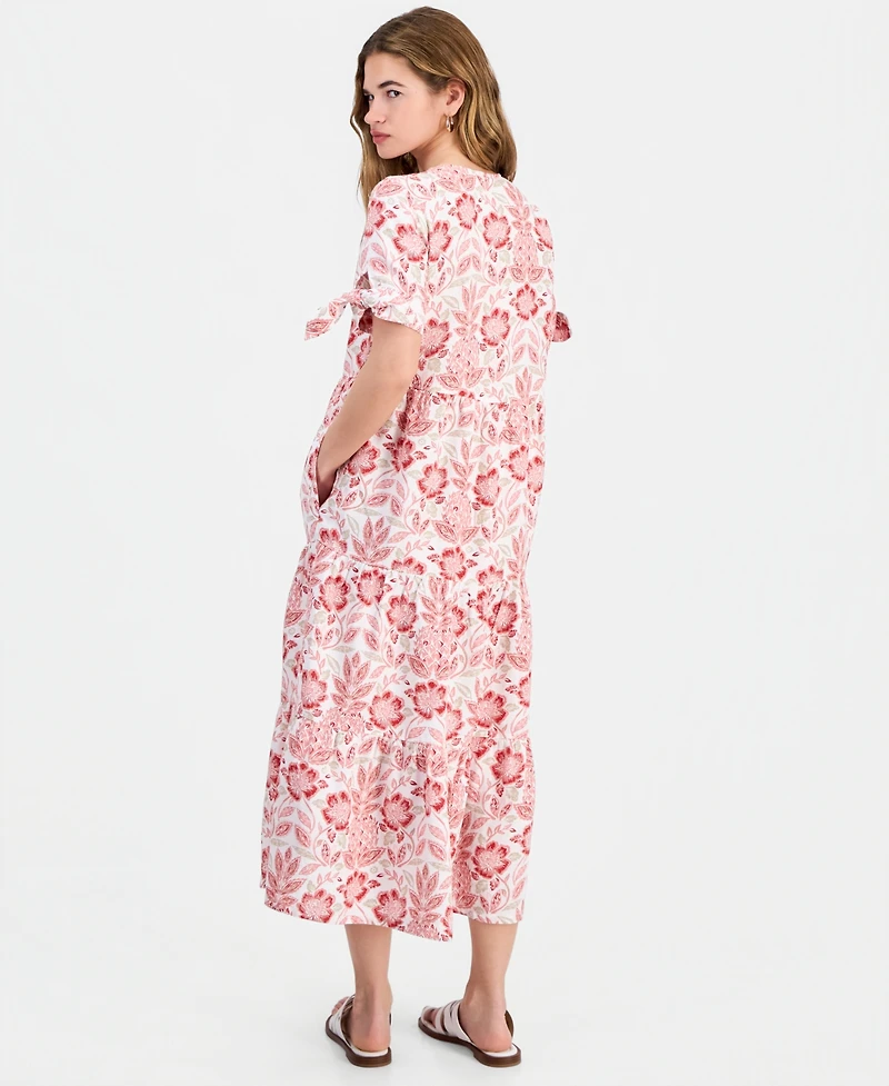 Charter Club Petite Linen Pineapple Bliss Tie-Sleeve Maxi Dress, Macy's Exclusive