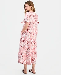 Charter Club Petite Linen Pineapple Bliss Tie-Sleeve Maxi Dress, Macy's Exclusive