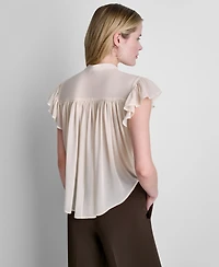 Dkny Petite Woven Chiffon Crewneck Blouse