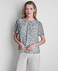 Dkny Petite Woven Short-Sleeve Printed Blouse