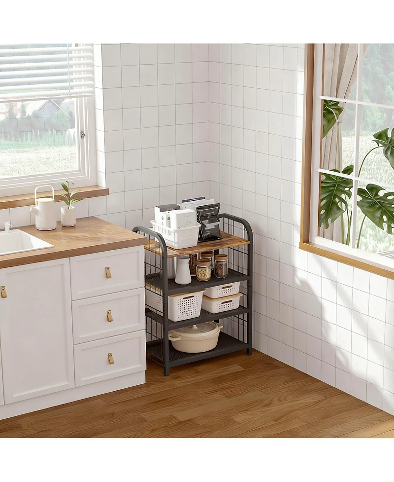 Yigii Shoe Rack Metal Mesh Shelves Wooden Heavy-Duty Storage