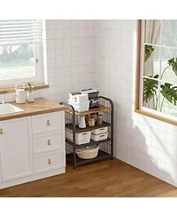 Yigii Shoe Rack Metal Mesh Shelves Wooden Heavy-Duty Storage