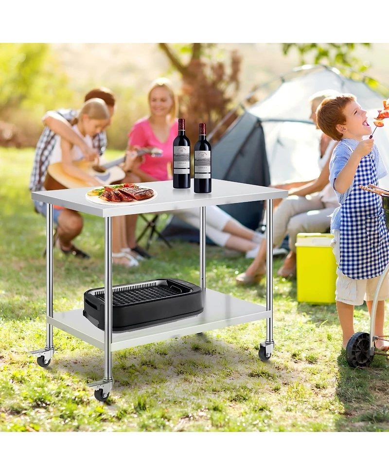 Gouun Stainless Steel Rolling Work Table 30 x 48 x 38 in with 4 Casters