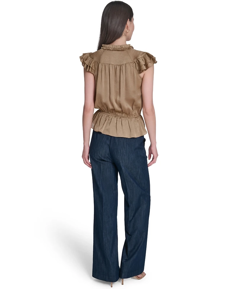 Tommy Hilfiger Women's Peplum Crew Neck Flutter-Sleeve Top