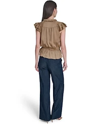 Tommy Hilfiger Women's Peplum Crew Neck Flutter-Sleeve Top