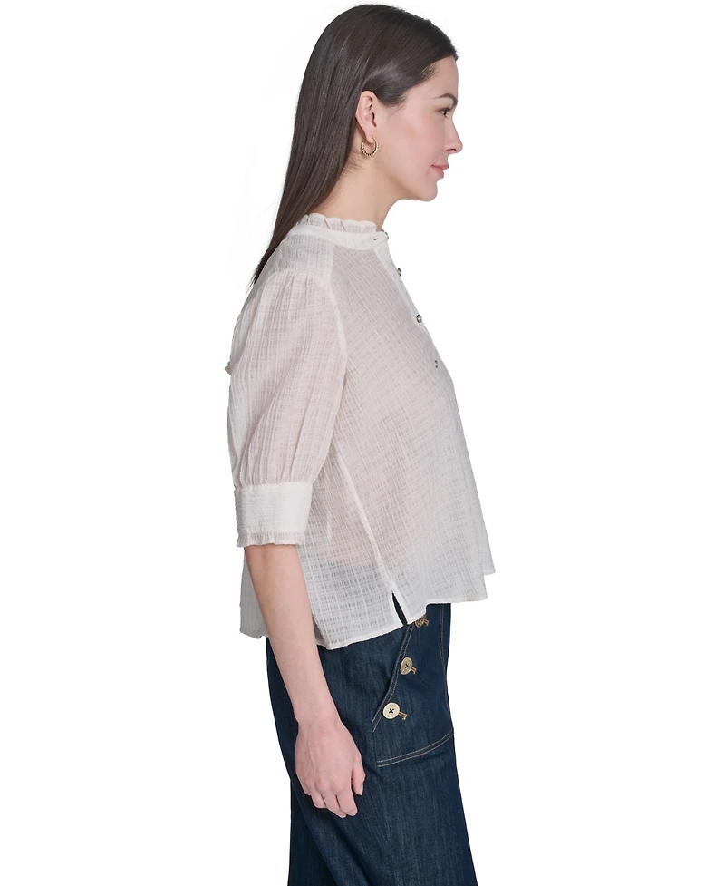 Tommy Hilfiger Women's Puff-Sleeve Button-Front Top