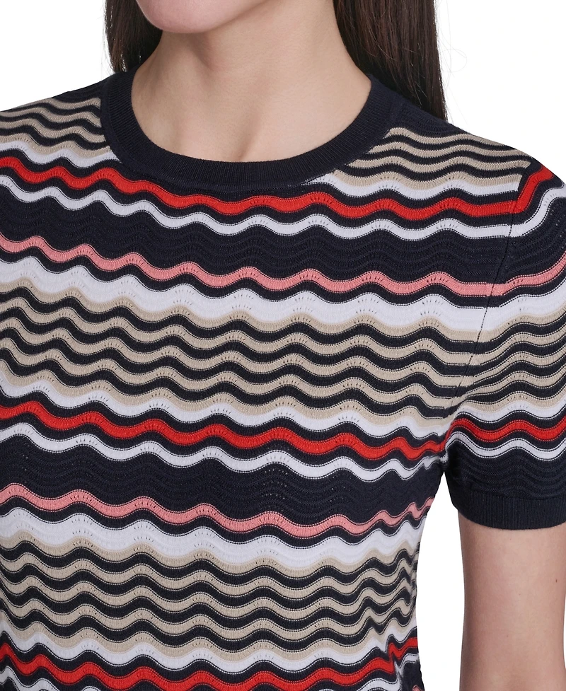 Tommy Hilfiger Women's Crewneck Scallop Stripe Sweater
