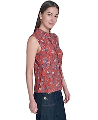 Tommy Hilfiger Women's Band Collar Ruffle Placket Top