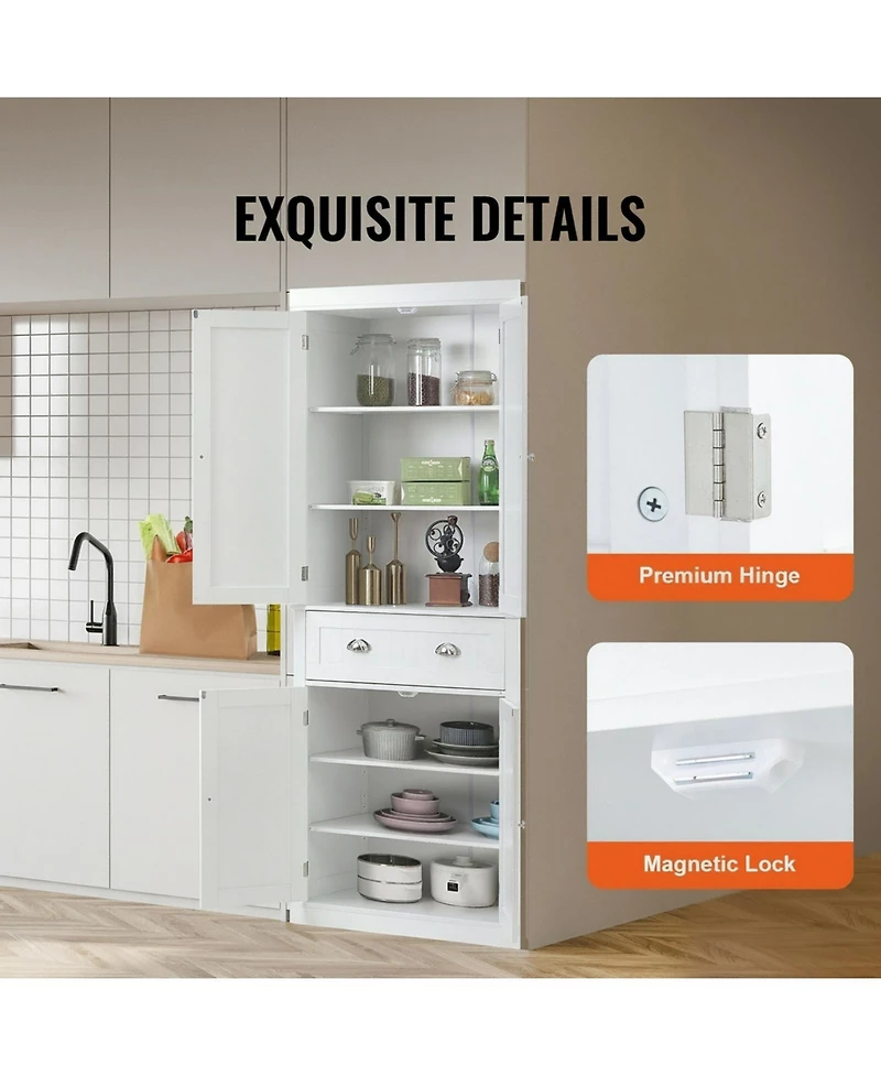 Gouun 72 in Tall Freestanding Kitchen Pantry Storage Cabinet with Adjustable Shelves