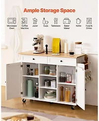 Gouun 52 in Rolling Kitchen Island Cart with Solid Wood Top and Storage Cabinet, Drop Leaf