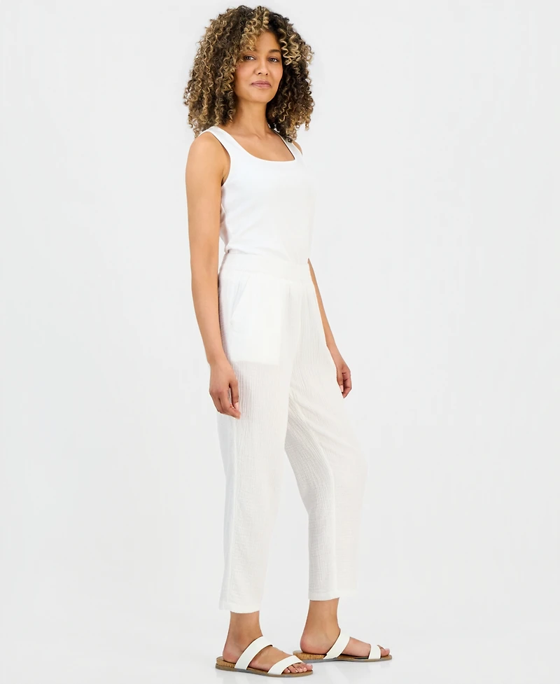 Style & Co Petite Mid-Rise Tapered Cotton Pull-On Pants, Macy's Exclusive