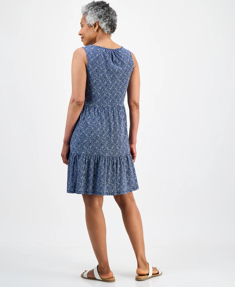 Style & Co Petite Printed Round-Neck Tiered Tank Dress, Macy's Exclusive