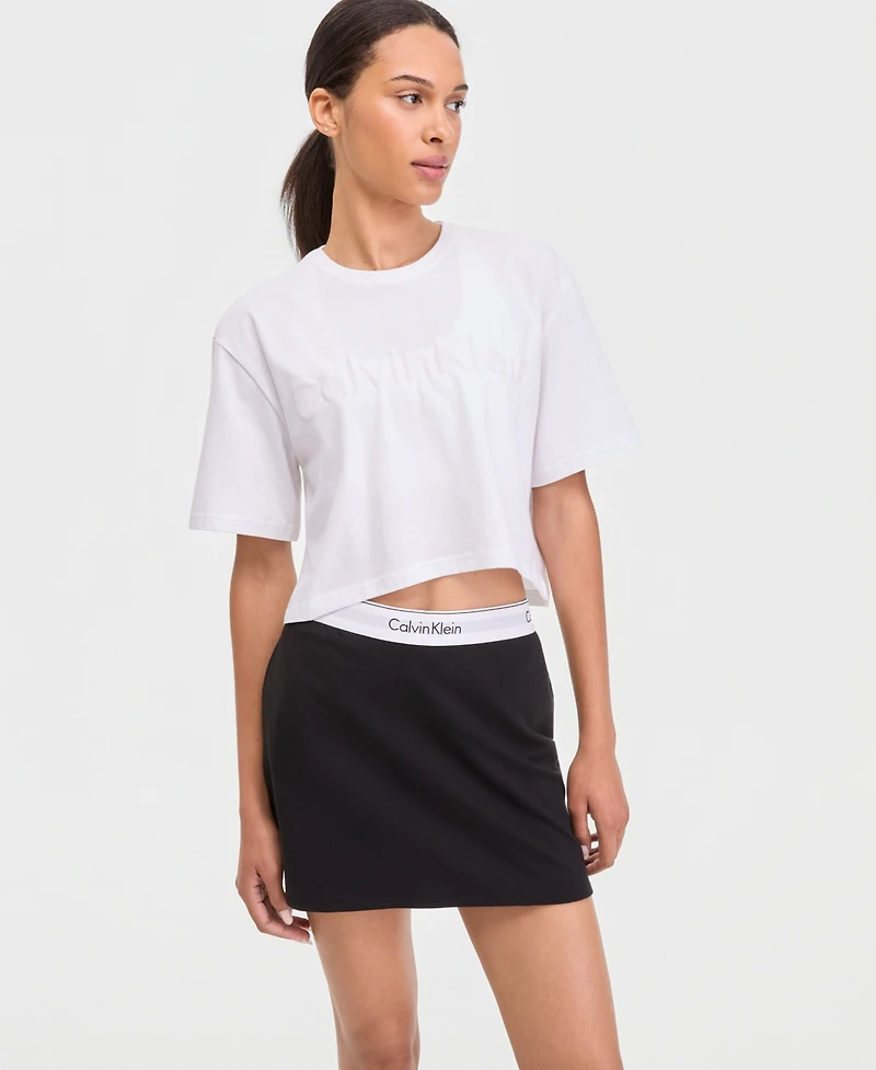 Calvin Klein Performance Women's Puff Graphic Logo Pull-On Cropped T-Shirt