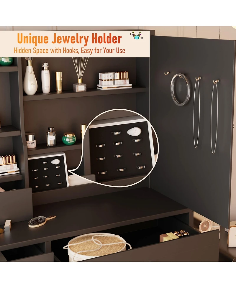 Dyhome Vanity Desk with Sliding Mirror and Led Lights & Charging Station