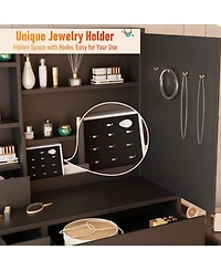 Dyhome Vanity Desk with Sliding Mirror and Led Lights & Charging Station