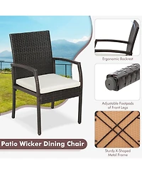 Gymax Set of 9 Patio Rattan Dining Set w/ Acacia Wood Table 1.9'' Umbrella Hole