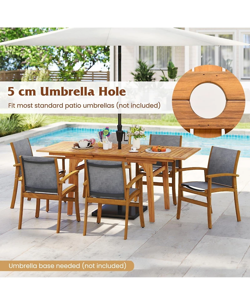 Gymax 9-Piece Acacia Wood Outdoor Dining Set for 6-8 w/ 1.97'' Umbrella Hole