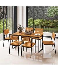 Gymax 7 Pcs Outdoor Dining Set for 6 Acacia Wood Rectangular Table and 6 Armless Chairs