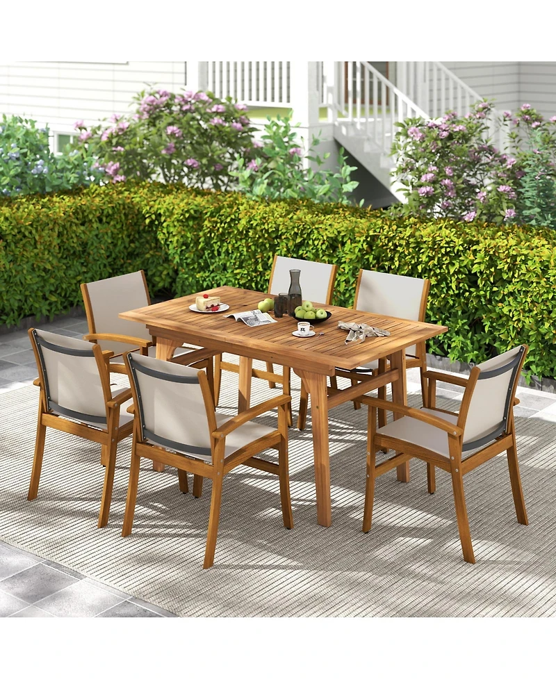 Gymax 9PCS Acacia Wood Outdoor Dining Set w/ 1.97'' Umbrella Hole for Backyard Garden