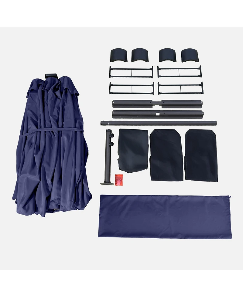 Mondawe 15ft Double-Sided Solar Rgb Led Patio Umbrella with Base, Dual Charging