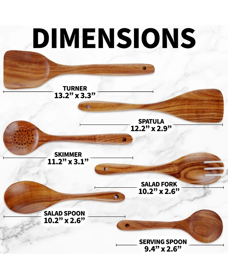 6-Piece Natural Teak Wooden Utensils for Cooking