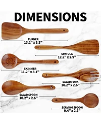6-Piece Natural Teak Wooden Utensils for Cooking