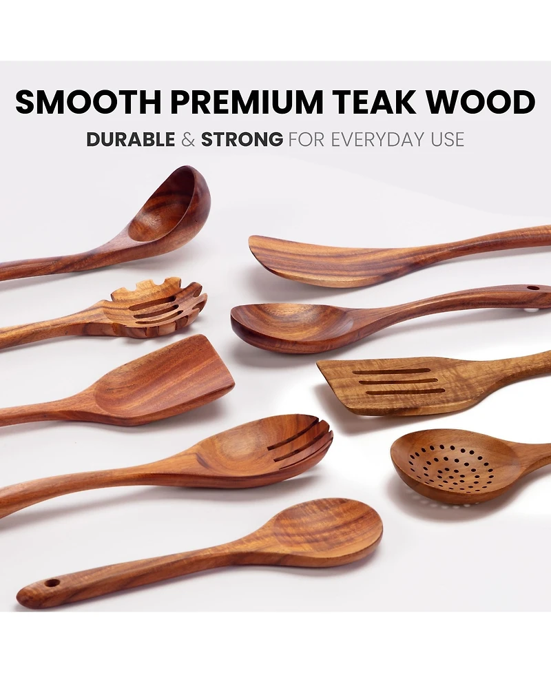 9-Piece Natural Teak Wooden Utensils for Cooking