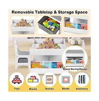 Kinder King 3-in-1 Kids Activity Table and 2 Chairs Set with Storage, Removable Top and Chalkboard