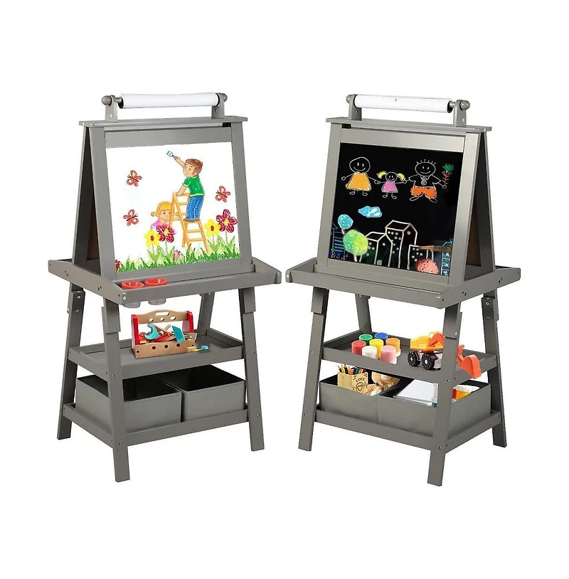 Kinder King Art Easel for Kids, 3 in 1 Toddler Easel w/Whiteboard, Chalkboard & Paper Roll