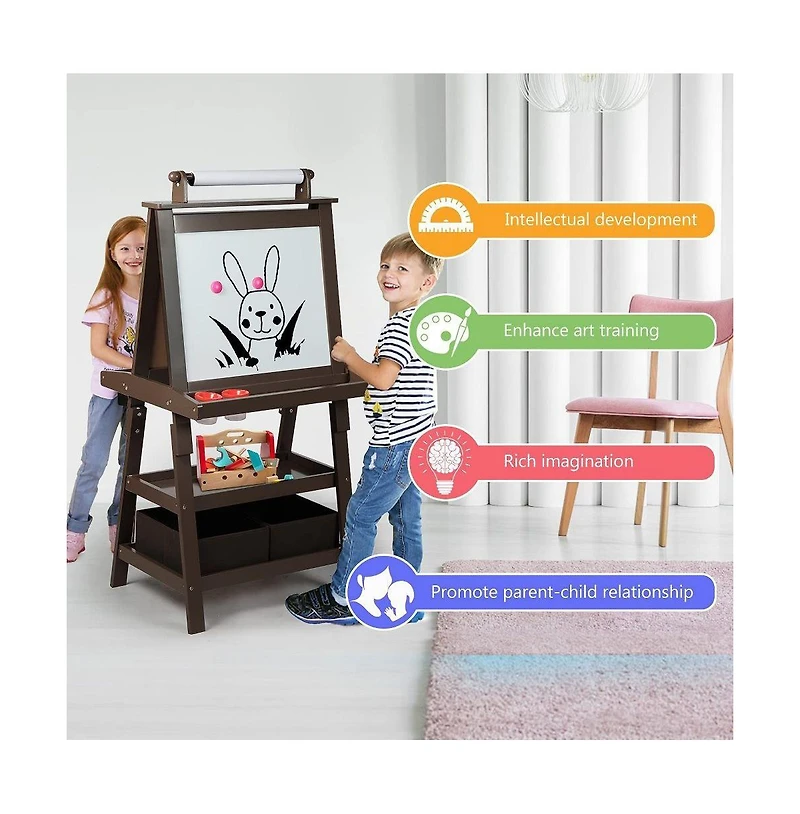 Kinder King Art Easel for Kids, 3 1 Toddler w/Whiteboard, Chalkboard & Paper Roll