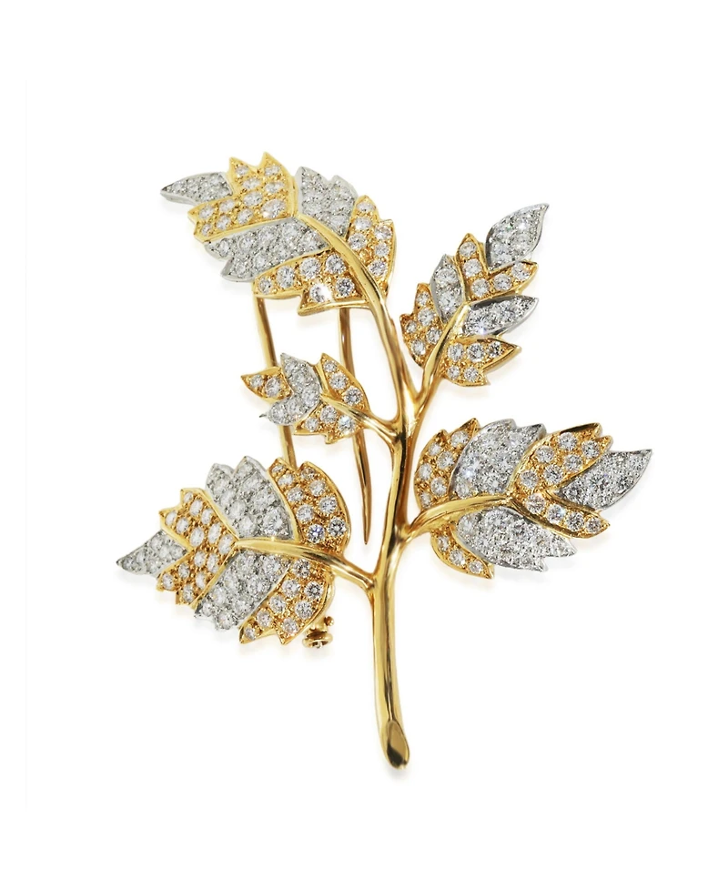 Pre-Owned Tiffany & Co Yellow Gold and Platinum Diamond 5 Leaf Schlumberger Brooch