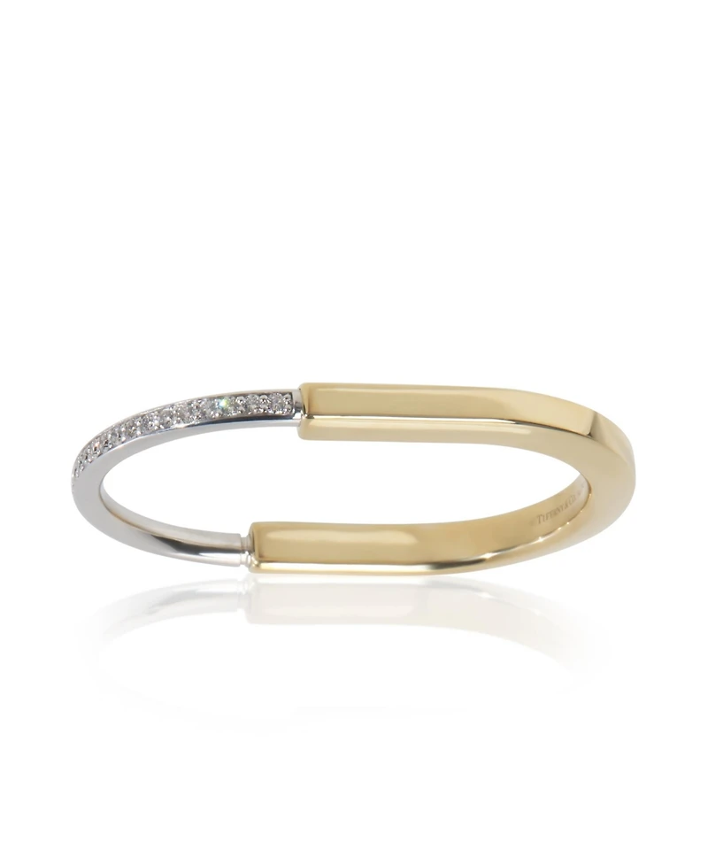 Pre-Owned Tiffany & Co White Gold and Yellow Gold Diamond Lock Bracelet, Size Small