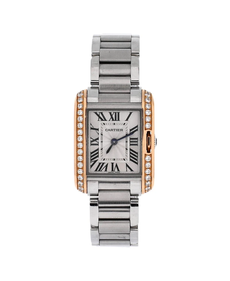 Pre-Owned Cartier Tank Anglaise Quartz Watch in Stainless Steel and Rose Gold with Diamond Bezel 23mm