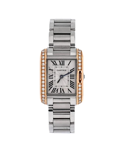 Pre-Owned Cartier Tank Anglaise Quartz Watch in Stainless Steel and Rose Gold with Diamond Bezel 23mm