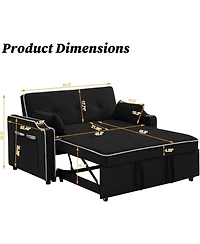 gaomon Velvet Sleeper Sofa Bed, 3-in-1 Convertible Loveseat with Cupholder, Usb Port and Adjustable Backrest