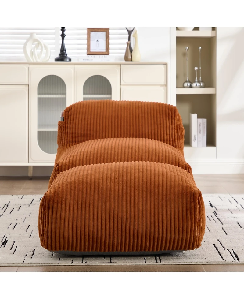 Rainsken Corduroy Bean Bag Chair with Ottoman, Large Beanbag with Side Pockets & Memory Foam for Living Room Lounge