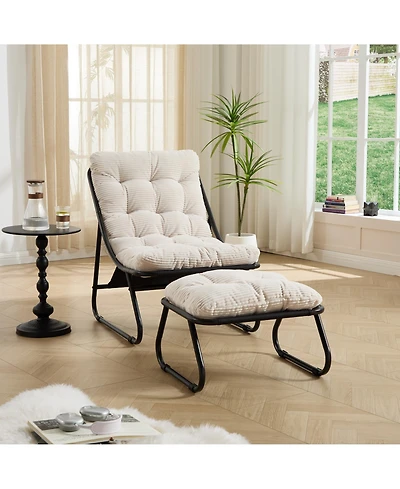 Rainsken Outdoor Sling Recliner Lounge Chair with Thick Cushion & Footstool, Suitable for Living Room, Reading Room & Bedroom