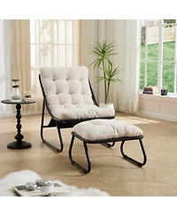 Rainsken Outdoor Sling Recliner Lounge Chair with Thick Cushion & Footstool, Suitable for Living Room, Reading Room & Bedroom